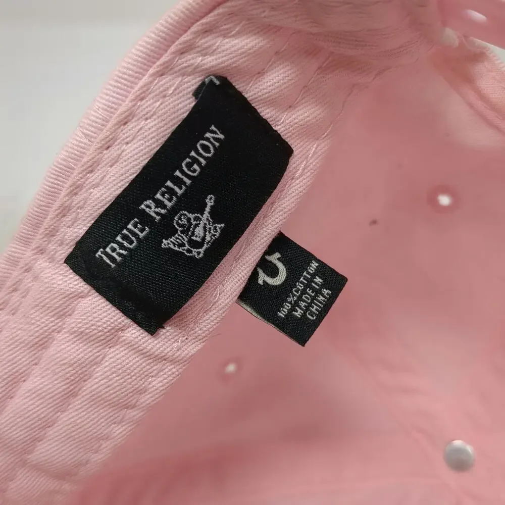 True Religion 5 Panel Pink One Size Hat Rhinestone Horseshoe Logo Bling Snapback